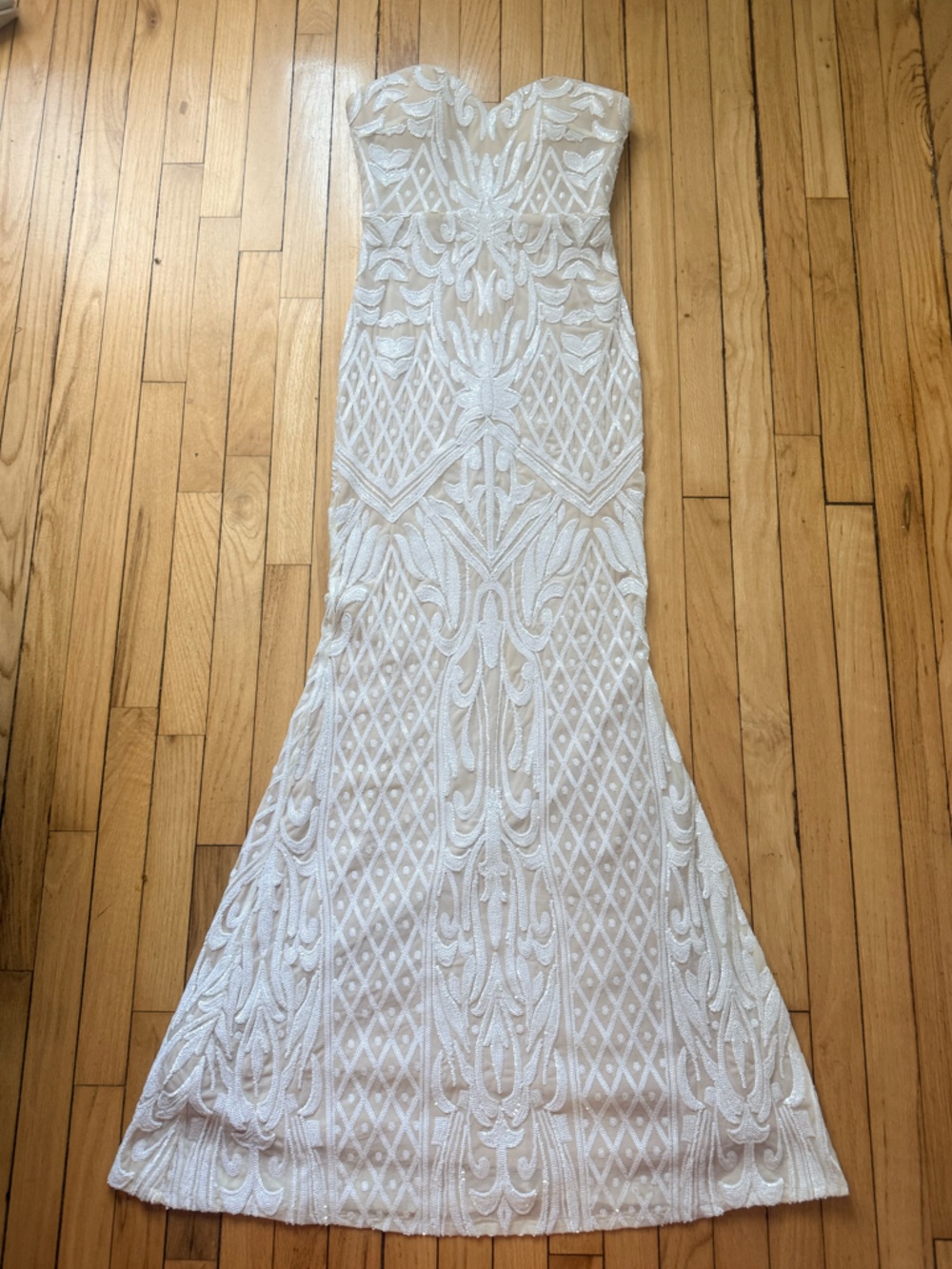 Strapless Ivory Lace Mermaid Evening Dress - Picture 2 of 9